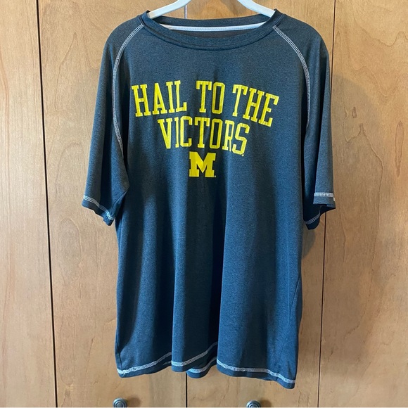 Michigan Wolverines Gray T-Shirt with Yellow Print hail to the victors mens Larg - Picture 1 of 5